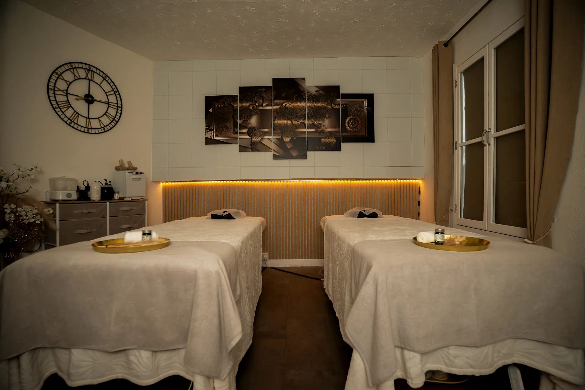 Prepared twin treatment room at Tara Spa Yarm
